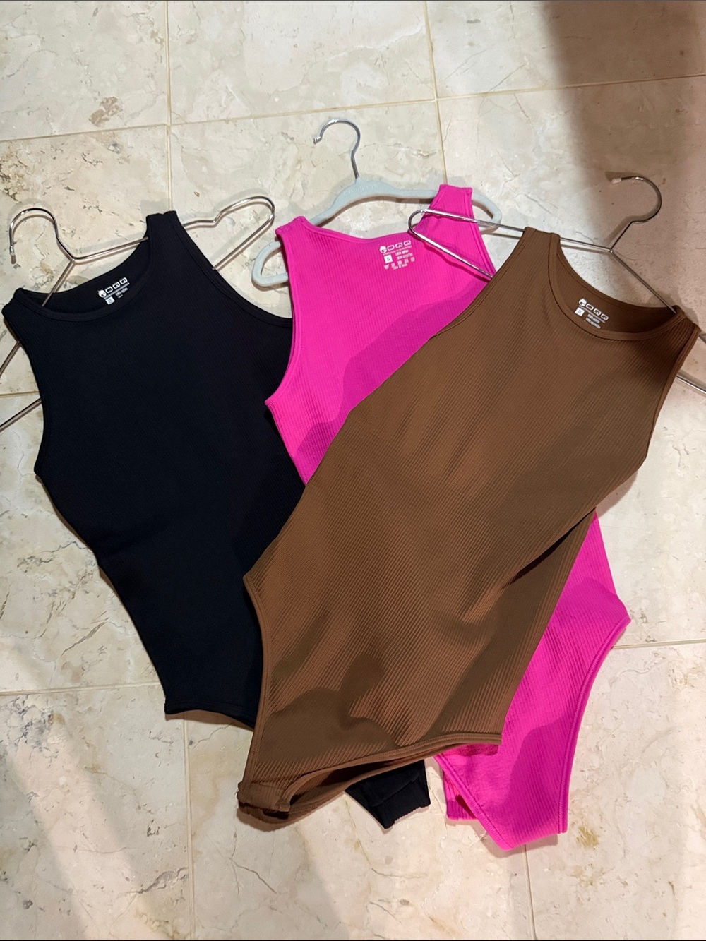 Ribbed Sleeveless Bodysuit - Black, Fuchsia, Brown